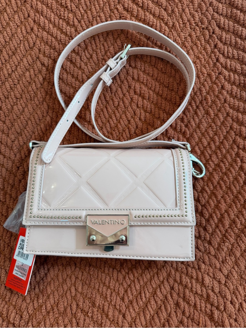Valentino by Mario Valentino Pink Patent Quilted Crossbody Bag NWT